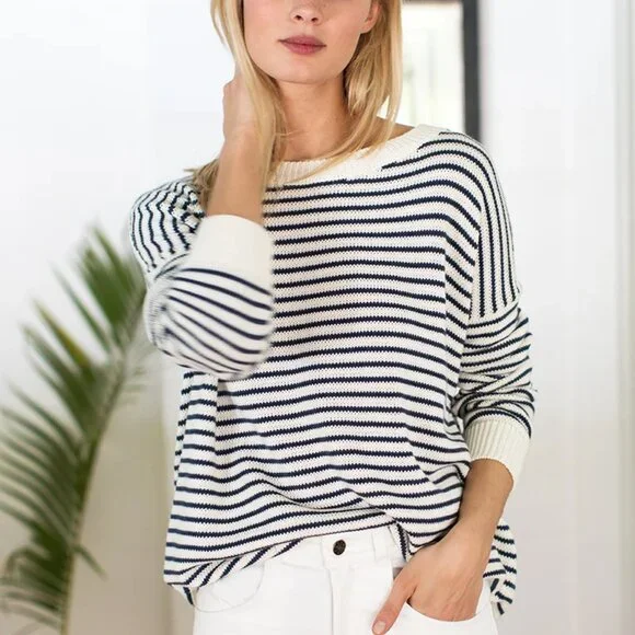Emerson Fry, Carolyn Sweater - Navy Stripe Organic Cotton, Women's Size Small - Picture 1 of 7